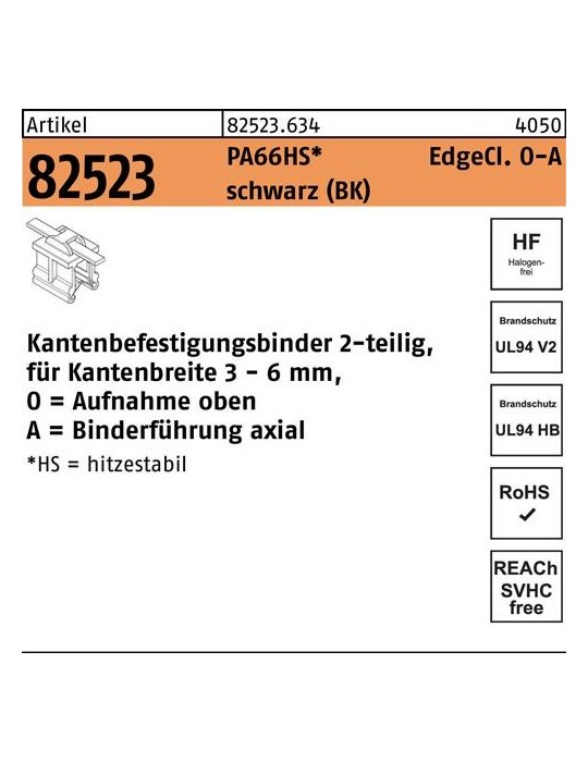 Befestigungsbinder R 82523 Edgecl. 4,6x200/45 PA66HS sw OA 500St HELLERMANNTYTON - VPE: 500