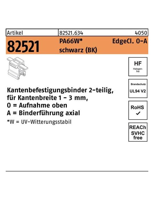 Befestigungsbinder R 82521 Edgeclip 4,6x200/45 PA66W sw 500St. HELLERMANNTYTON - VPE: 500