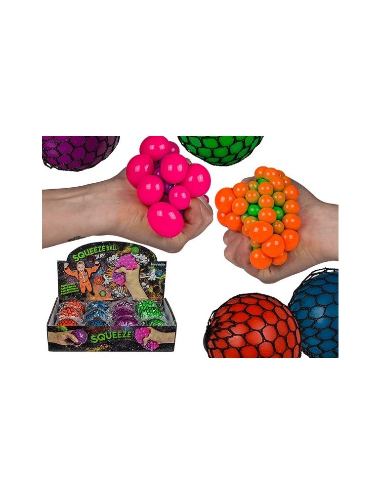 Squeezy-Ball im Netz 7cm, 4-farbig sort.