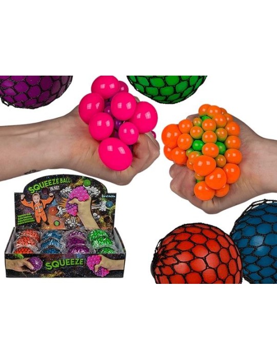 Squeezy-Ball im Netz 7cm, 4-farbig sort.