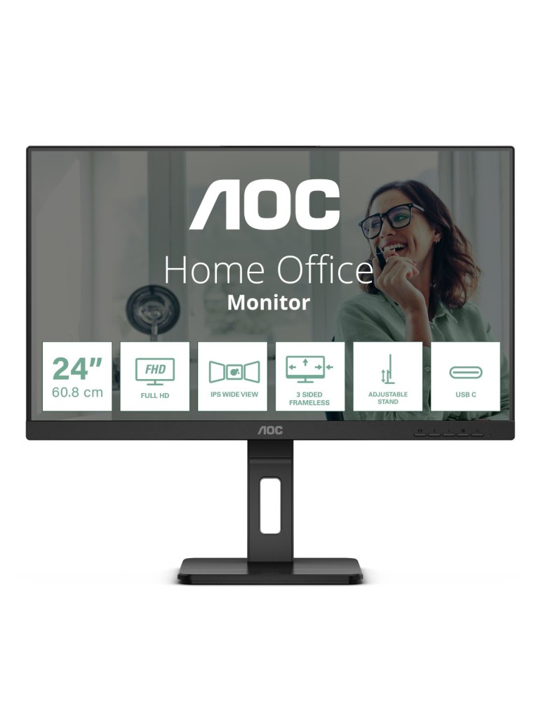 AOC 24P3CV 24 Zoll Full HD Monitor, höhenverstellbar, Lautsprecher, 100 Hz, HDMI, DisplayPort (in/out), USB-C (65W PD), RJ45, US