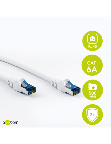 Goobay 0.5m RJ45 Patchkabel CAT 6A S/FTP (PiMF), 500 MHz, mit CAT 7 Rohkabel, weiß LSZH halogenfrei, Kupfer