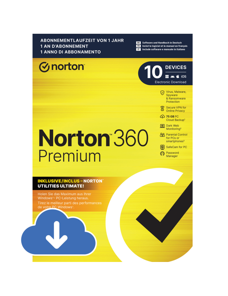 Norton 360 Premium [10 Geräte - 1 Jahr - 75GB]