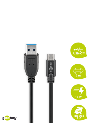 Goobay USB 3.0-Stecker (Typ A)  USB 3.1-Stecker (Typ C) [2m schwarz]