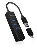 ICY BOX USB 3.2 Gen 1 Type-A+C zu 3x USB 3.2 Gen 1 & 1x Gigabit LAN, Aluminium, schwarz