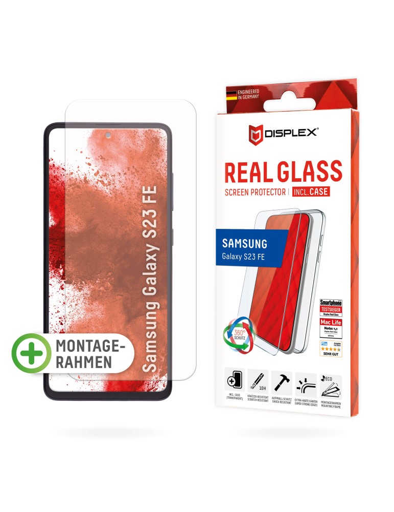 DISPLEX Panzerglas (10H) + Schutzhülle für Samsung Galaxy S23 FE Eco-Montagerahmen, + Case, Tempered Glas, kratzer-resistente Sc