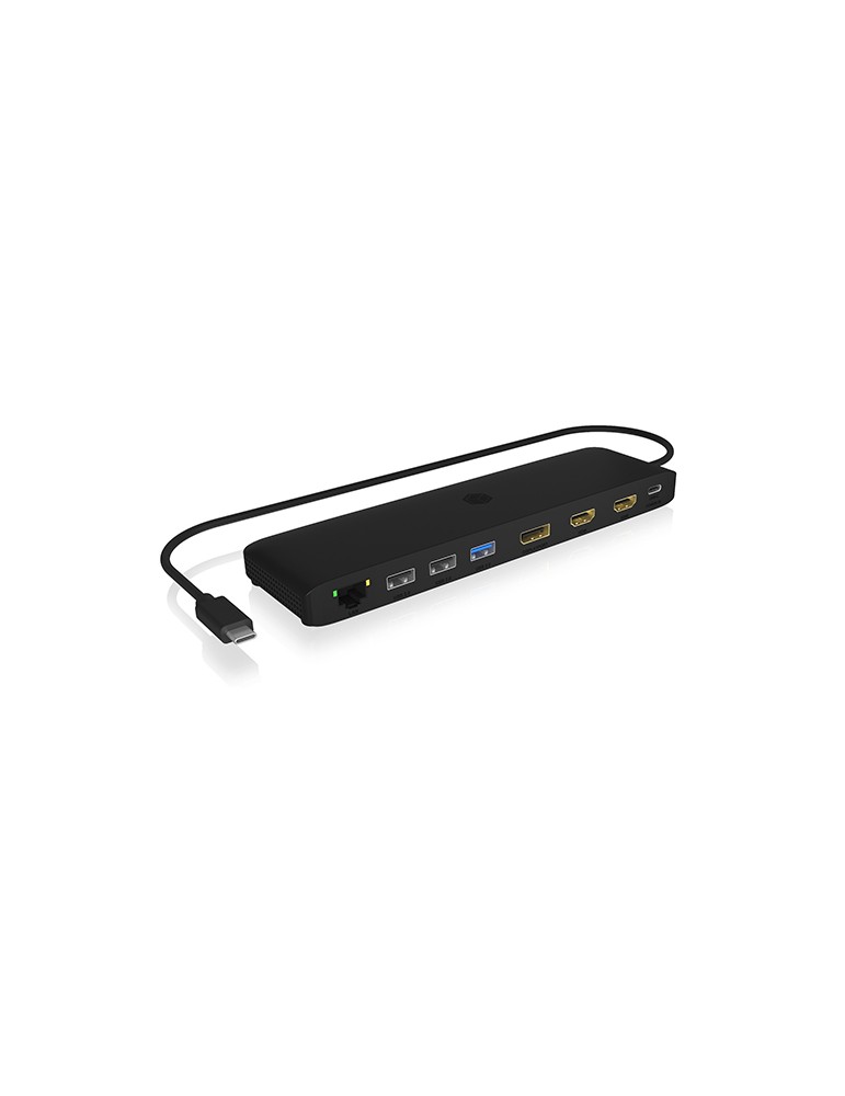 Icy Box USB Type-C DockingStation mit dreifacher Videoausgabe 4x USB-A-, 1x USB-C-PD-, 1x RJ45 Netzwerk-Anschluss, microSD- und 