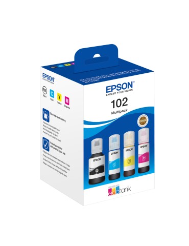Epson 102 EcoTank-Tintenflaschen 4er-Pack 4x Farben Für Kompatibilität, siehe Artikel-Beschreibung | 4x Tintenflaschen: Schwarz,