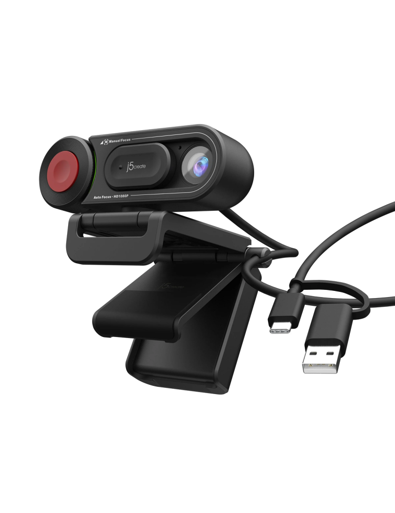 j5create - Webcam - Full HD, USB 2.0 / USB-C Anschluss / Auto- & manueller Fokusschalter