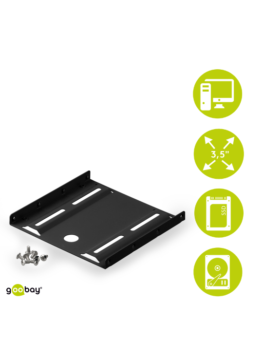 Goobay Festplatten-Einbaurahmen 2,5" auf 3,5" [unterstützt jede 2.5" HDD-/SSD-Festplatte, Schwarz]
