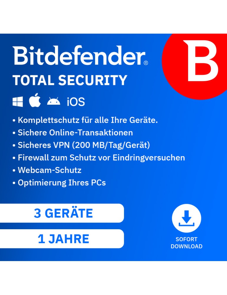 Bitdefender Total Security [3 Geräte - 1 Jahr]