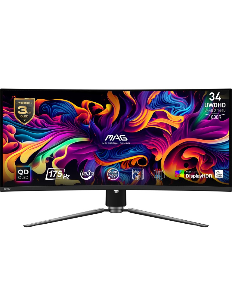 MSI MAG 341CQPDE QD-OLED Gaming Monitor - UWQHD, 175 Hz, 0,03 ms MSI OLED Care 2.0, HDMI 2.1 mit 48Gbps Bandbreite, 120Hz , VRR 