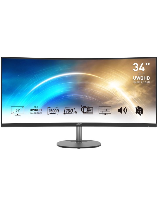 MSI PRO MP341CQDE Office Monitor - QHD Curved Panel, 100 Hz, Lautsprecher, WQHD Auflösung 3.440 x 1.440 | Reaktionszeit 1ms