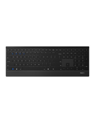 Rapoo Kabellose Ultraflache Multi-Mode-Tastatur "E9500M" schwarz Drahtlose Multimodus-Verbindung, QWERTZ (deutsches)-Layout