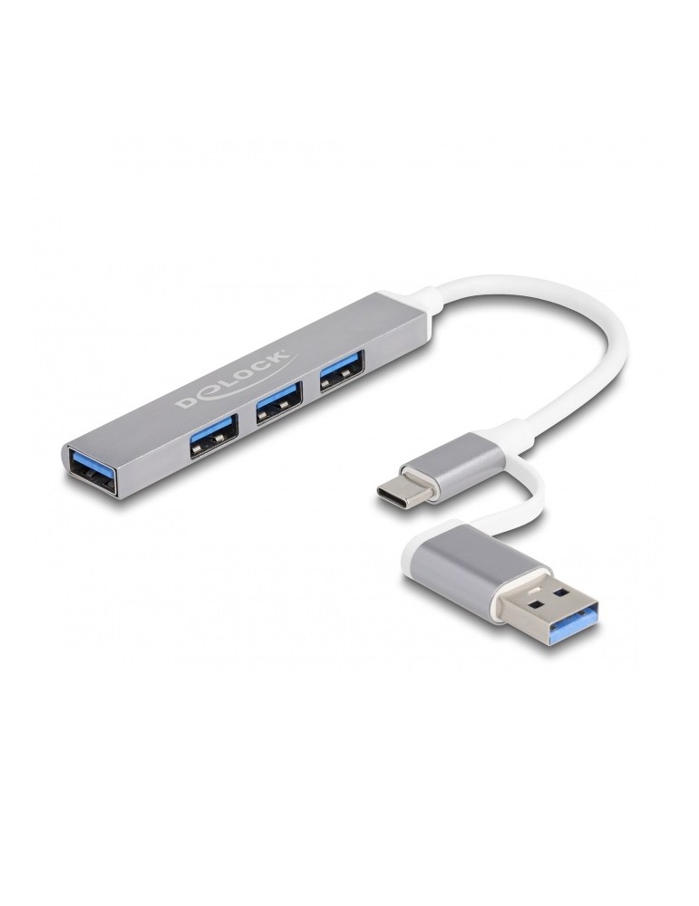Delock 4 Port Slim USB Hub mit USB Type-C™ oder USB Typ-A zu 3 x USB 2.0 Typ-A Buchse + 1 x USB 5 Gbps Typ-A Buchse