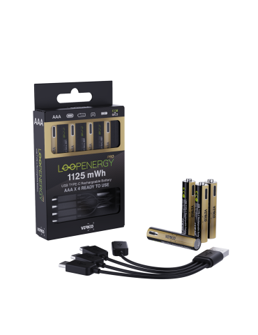 VERICO LoopEnergy 4-Pack AAA PRO - Wiederaufladbare USB-C Batterie AA 1,5V 1125mWh (750mAh) Li-Ion, USB-C, 4er Pack AA, 1 Kabel 