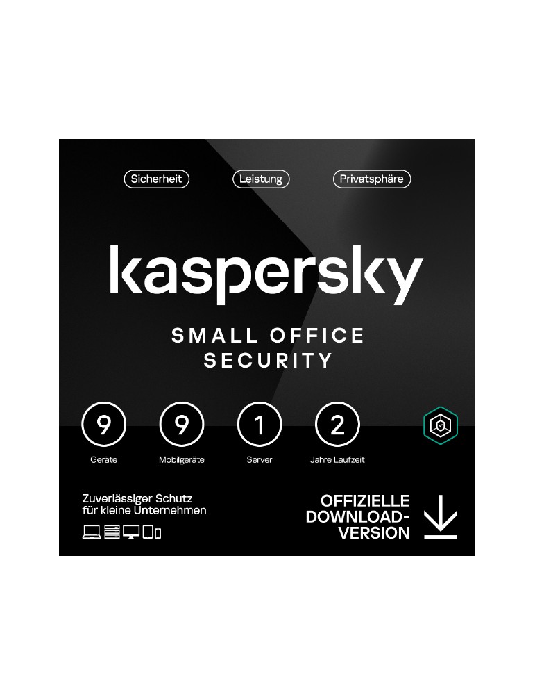 Kaspersky Small Office Security [9 Geräte - 2 Jahre] Base 9 Geräte + 9 Mobilgeräte + 1 Dateiserver - 2 Jahre