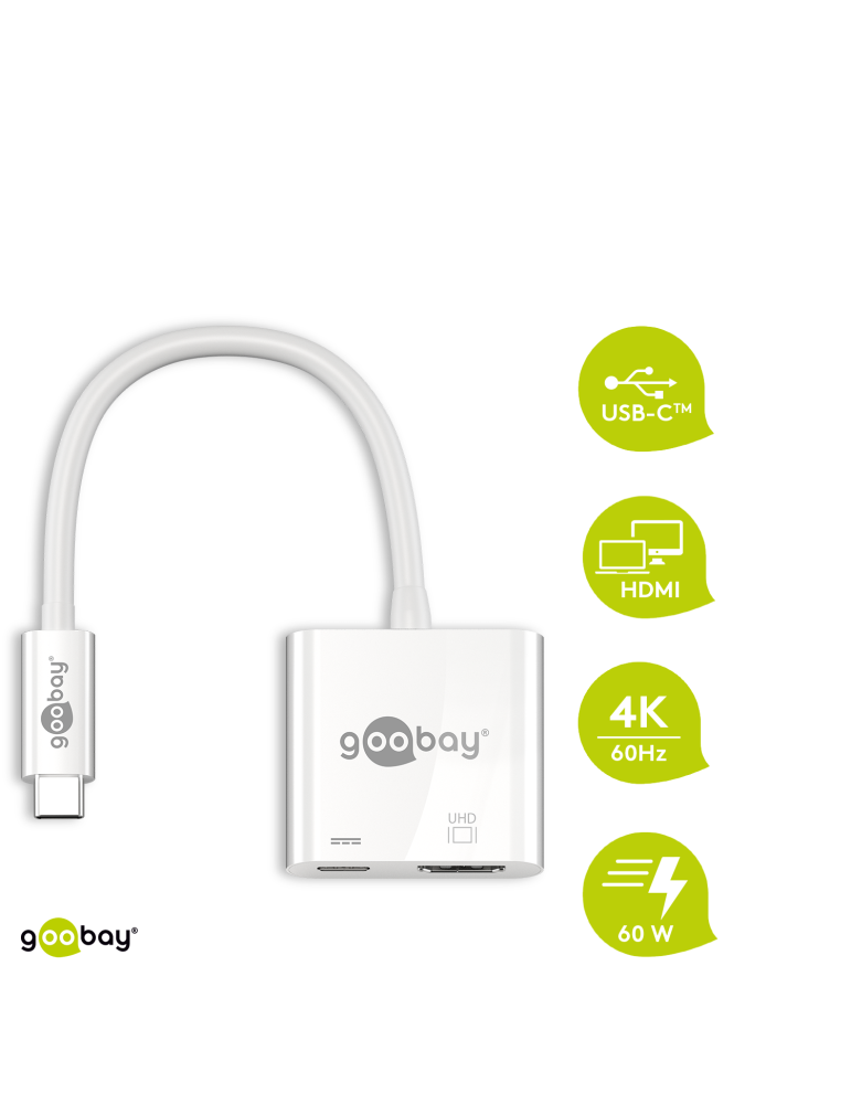 Goobay USB-C™-Adapter HDMI 4k60Hz, PD, weiß - erweitert ein USB-C™ Gerät um einen HDMI™Anschluss