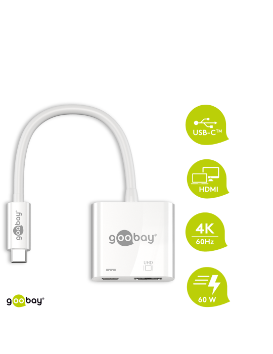Goobay USB-C™-Adapter HDMI 4k60Hz, PD, weiß - erweitert ein USB-C™ Gerät um einen HDMI™Anschluss