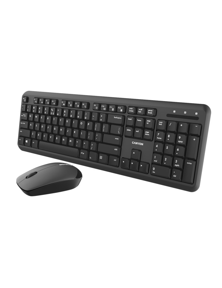Canyon Tastatur und Maus SET-W20, Kabellos 2,4 GHz, DE-Layout Spritzwassergeschützt, Mausauflösung - 1200 DPI