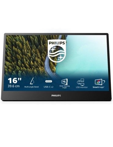 Philips 16B1P3302D portabler 16 Zoll FHD Business PC Monitor (1920x1080, USB-C Anschluss, Mehrwinkel Standfuss) schwarz