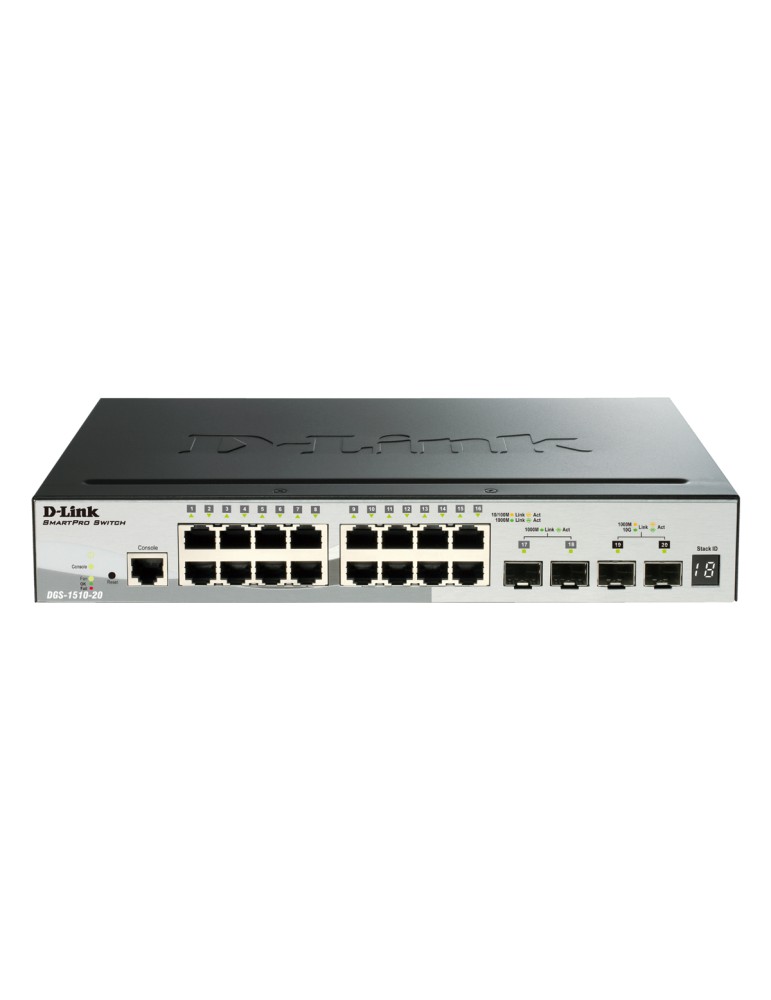 D-Link DGS-1510-20 Stackable Smart Managed Switch 20-Port 16x Gigabit Ethernet, 2x Gigabit SFP, 2x 10 Gbit/s SFP+