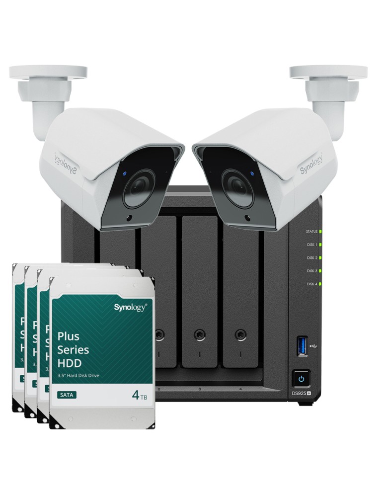 Synology DS925+ 16TB Surveillance Bundle NAS inkl. 4x 4TB Synology Plus HDD und 2x BC500 Überwachungskamera