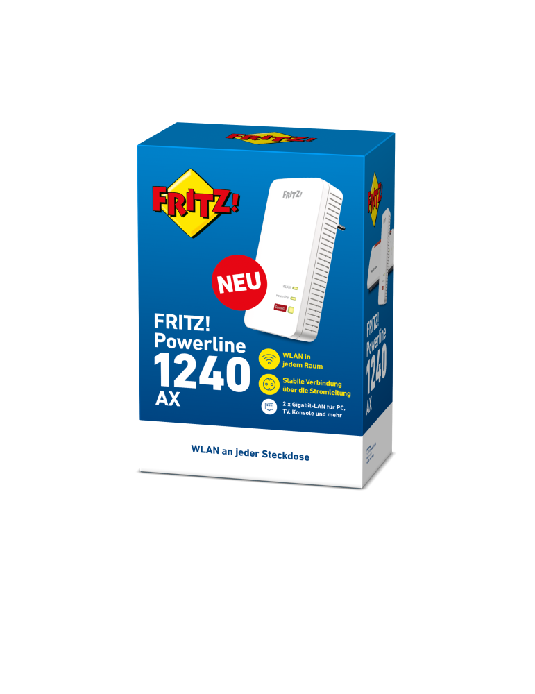 FRITZ!Powerline 1240 AX Single Adapter (Gigabit-Powerline mit Wi-Fi 6)