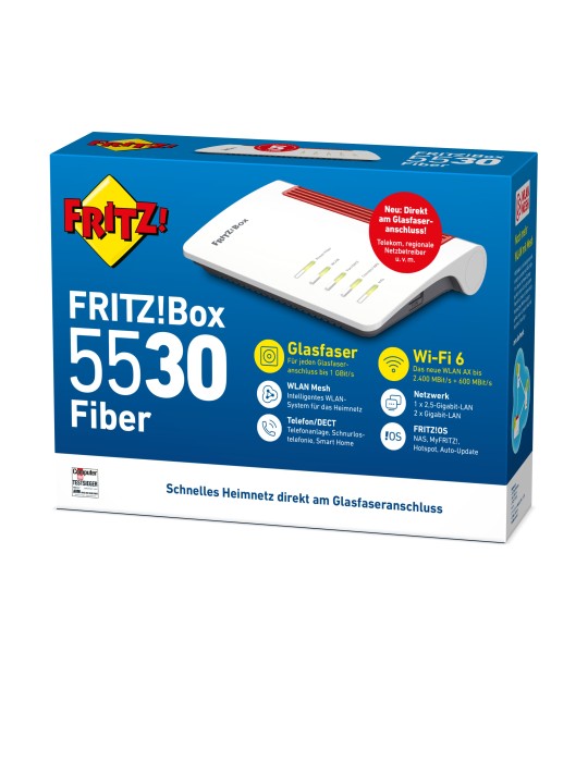 FRITZ!Box 5530 Fiber | Router für einen Glasfaseranschluss (Glasfasermodem mit 2x2 Wi-Fi 6)