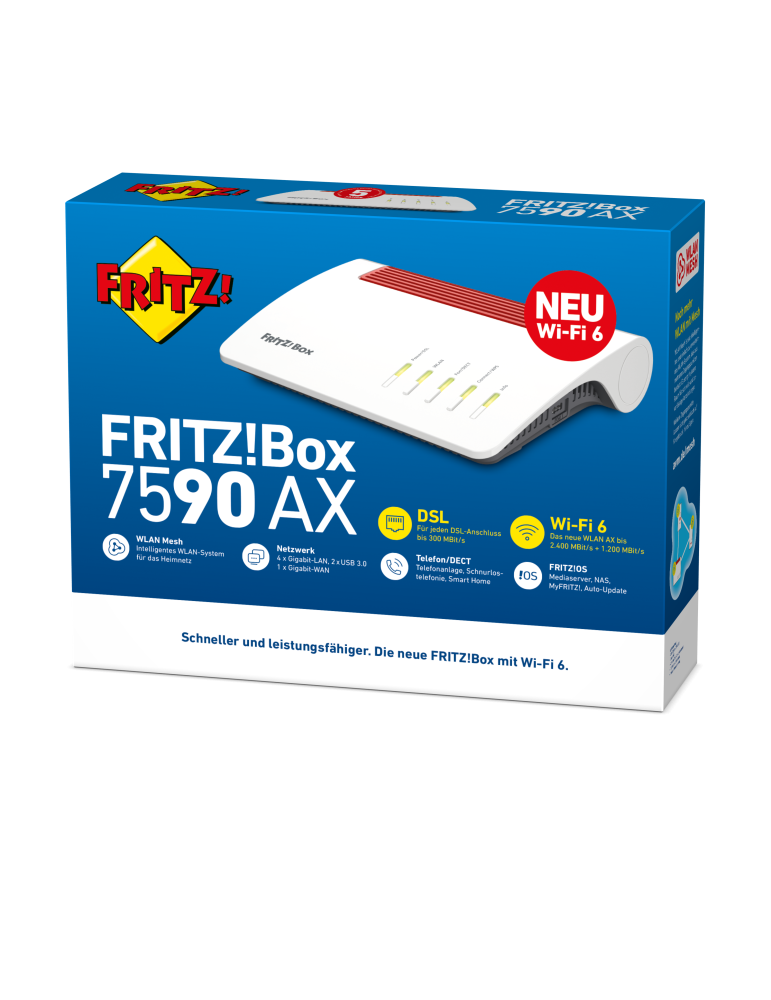 FRITZ!Box 7590 AX (Wi-Fi 6 DSL-Router 2.400 MBit/s (5GHz) & 1.200 MBit/s (2,4 GHz)