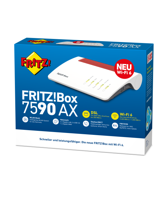 FRITZ!Box 7590 AX (Wi-Fi 6 DSL-Router 2.400 MBit/s (5GHz) & 1.200 MBit/s (2,4 GHz)