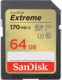 SanDisk 64GB Extreme SDXC Speicherkarte, 170MB/s & 80MB/s Lese/Schreibgeschwindigkeit, UHS-I, Class 10, U3, V30