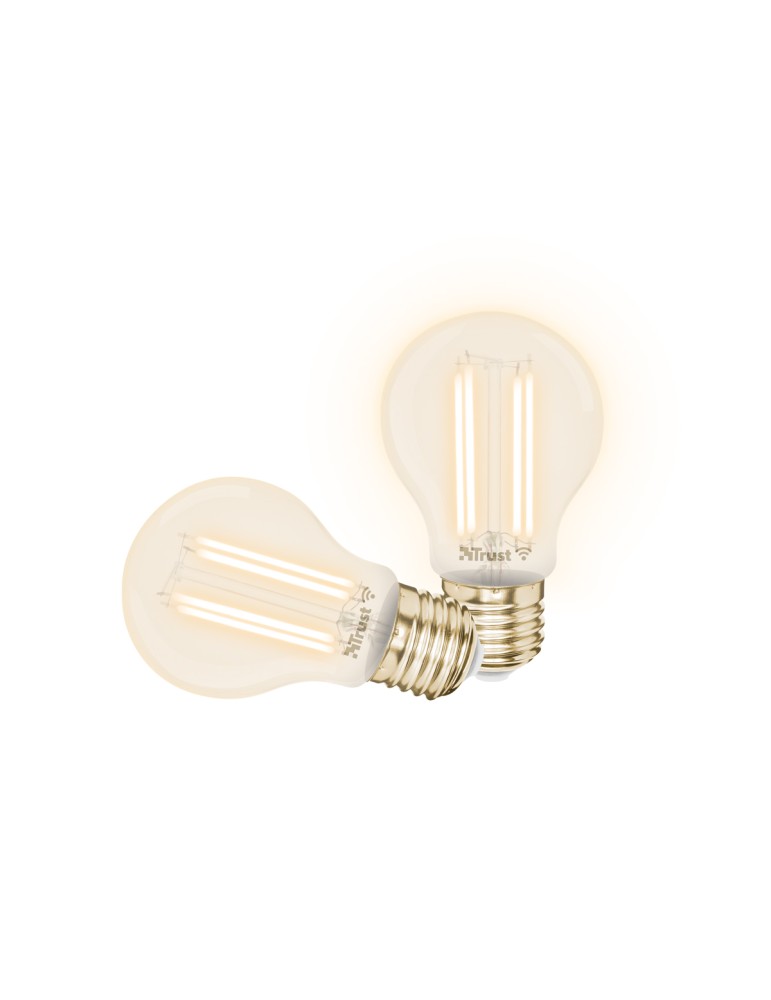 Trust E27 DUO-PACK LED FILAMENT WI-FI Smartes WiFi LED-Filament, Lichtstimmung weiß, Fassung E27, von Ihrem Smartphone/Tablet zu
