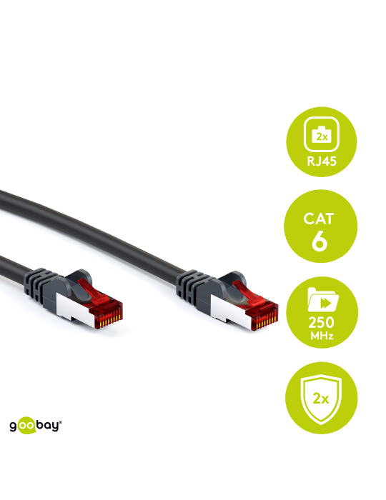 Goobay CAT 6 Patchkabel, S/FTP (PiMF), Schwarz 10m LSZH halogenfrei, Kupfer