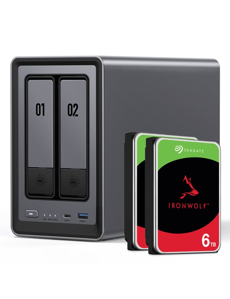 UGREEN DXP2800 12TB Seagate IronWolf NAS-Bundle NAS inkl. 2x 6TB Seagate IronWolf 3,5 Zoll SATA Festplatte