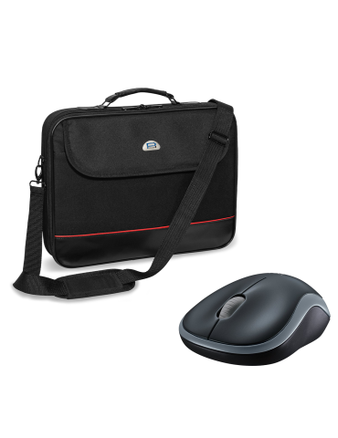Pedea "Trendline" 15,6", schwarz + Logitech M185, kabellos, grau [schwarz/rot], Wasserabweisendes Nylon, Gepolsterter Rahmen