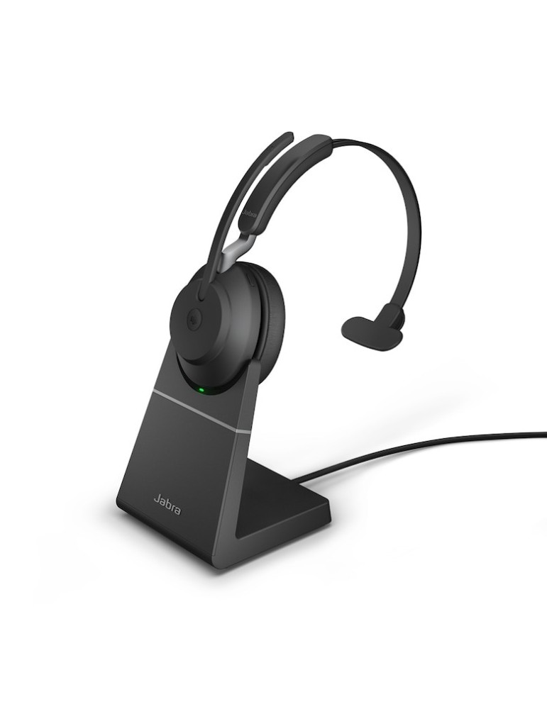 Jabra Evolve2 65 Headset, Mono, kabellos, schwarz Bluetooth, inkl. Link 380 USB-A, inkl. Ladestation, Optimiert Microsoft Teams