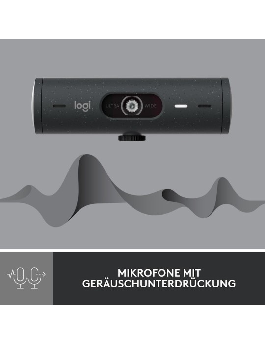 Logitech Brio 500 Webcam - Graphit (Schwarz), Full-HD Auflösung, 90°-Sichtfeld, 2 Mikrofone, Abdeckblende, USB-C-Anschluss