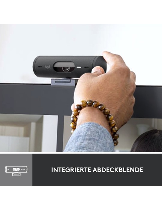 Logitech Brio 500 Webcam - Graphit (Schwarz), Full-HD Auflösung, 90°-Sichtfeld, 2 Mikrofone, Abdeckblende, USB-C-Anschluss