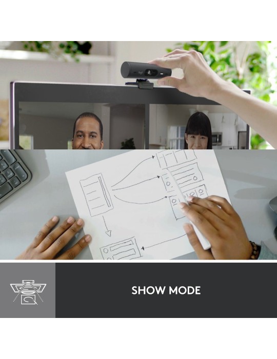 Logitech Brio 500 Webcam - Graphit (Schwarz), Full-HD Auflösung, 90°-Sichtfeld, 2 Mikrofone, Abdeckblende, USB-C-Anschluss