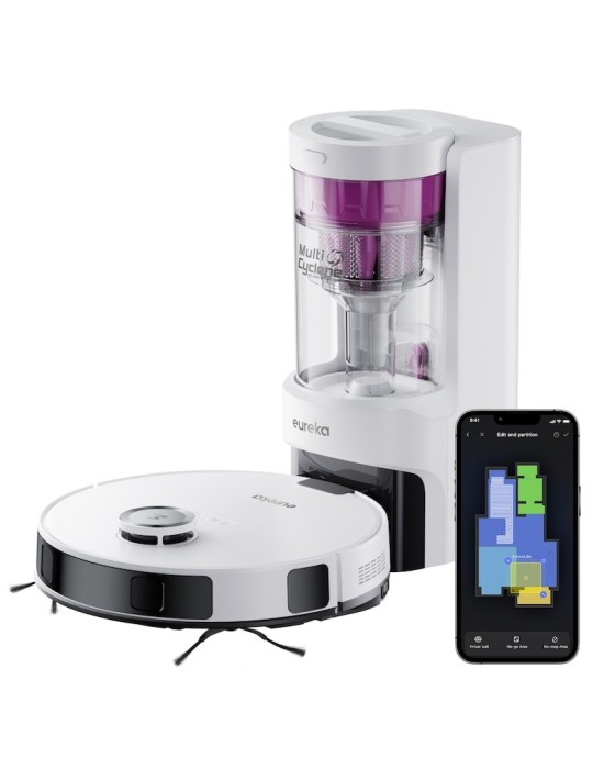 Eureka NER E10s weiß Saug-/Wischroboter mit Multi-Zyklonen-Absaugstation