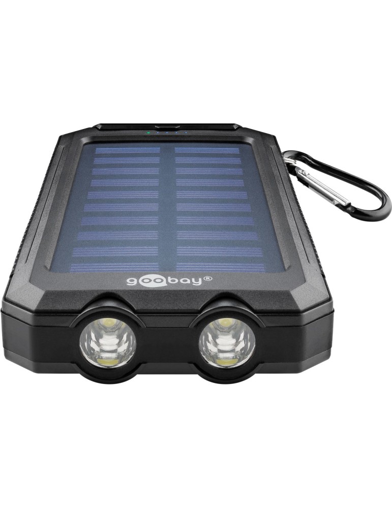 Goobay Solar Outdoor Powerbank 8.0 (8.000 mAh), für Outdoor-Abenteuer dank robustem Design und Taschenlampenfunktion