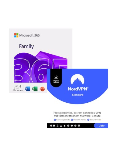 Microsoft 365 Family [6 User] + NordVPN Standard [10 Geräte] - mit Word, Excel, PowerPoint, OneNote, Outlook, Access und VPN