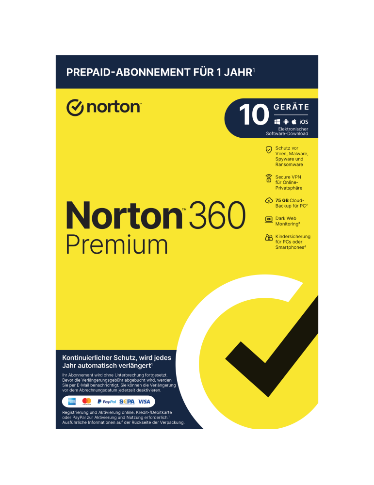 Norton 360 Premium [10 Geräte - 1 Jahr - 75GB]