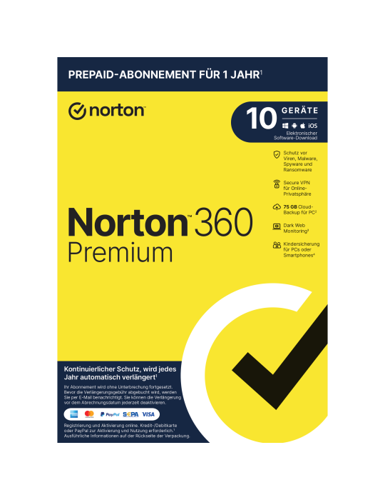 Norton 360 Premium [10 Geräte - 1 Jahr - 75GB]