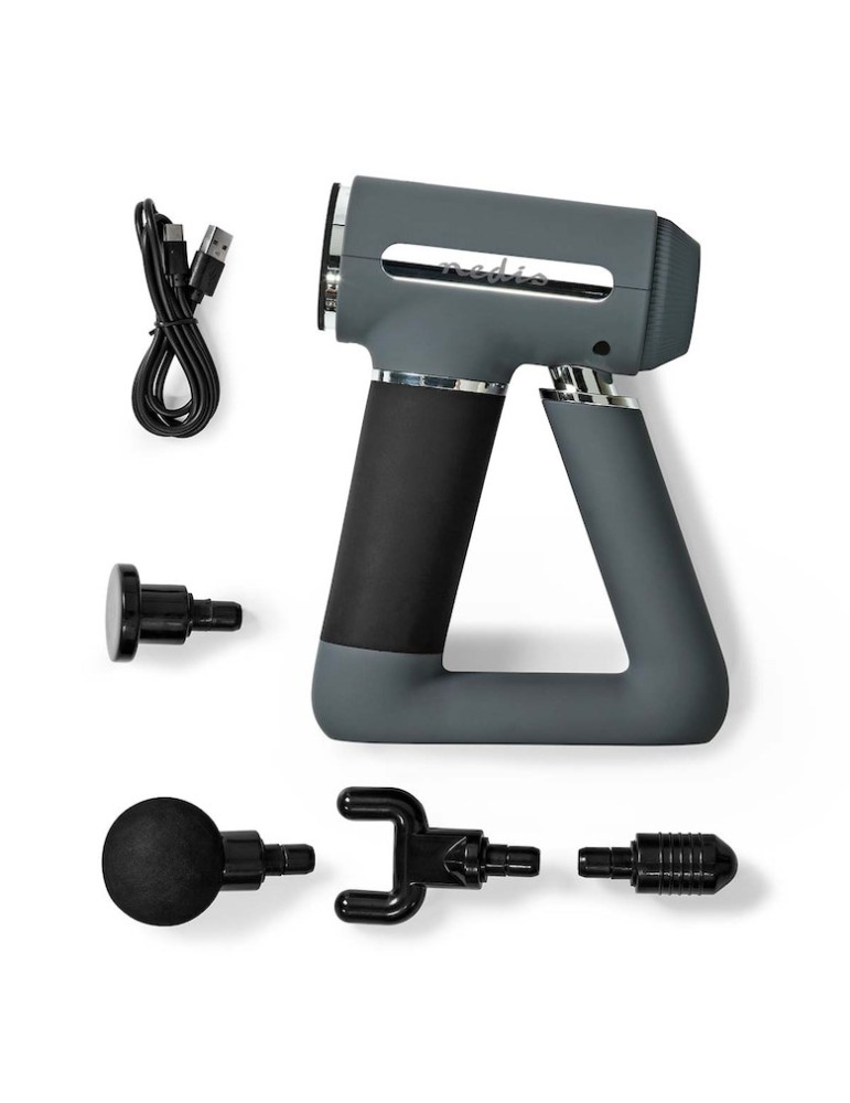 Nedis Sport-Massagepistole 6 Massagemodi | Eingebauter Lithium Ion Akku | Wiederaufladbar | USB-Kabel | Grau