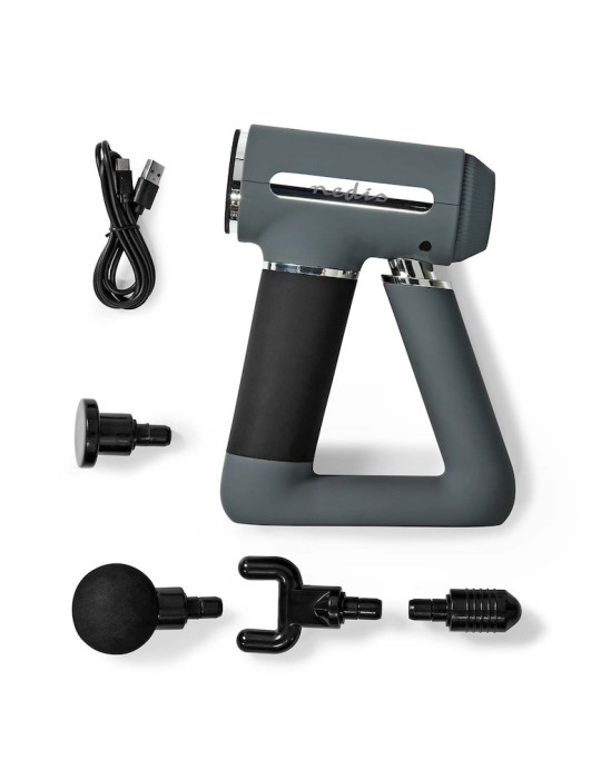 Nedis Sport-Massagepistole 6 Massagemodi | Eingebauter Lithium Ion Akku | Wiederaufladbar | USB-Kabel | Grau