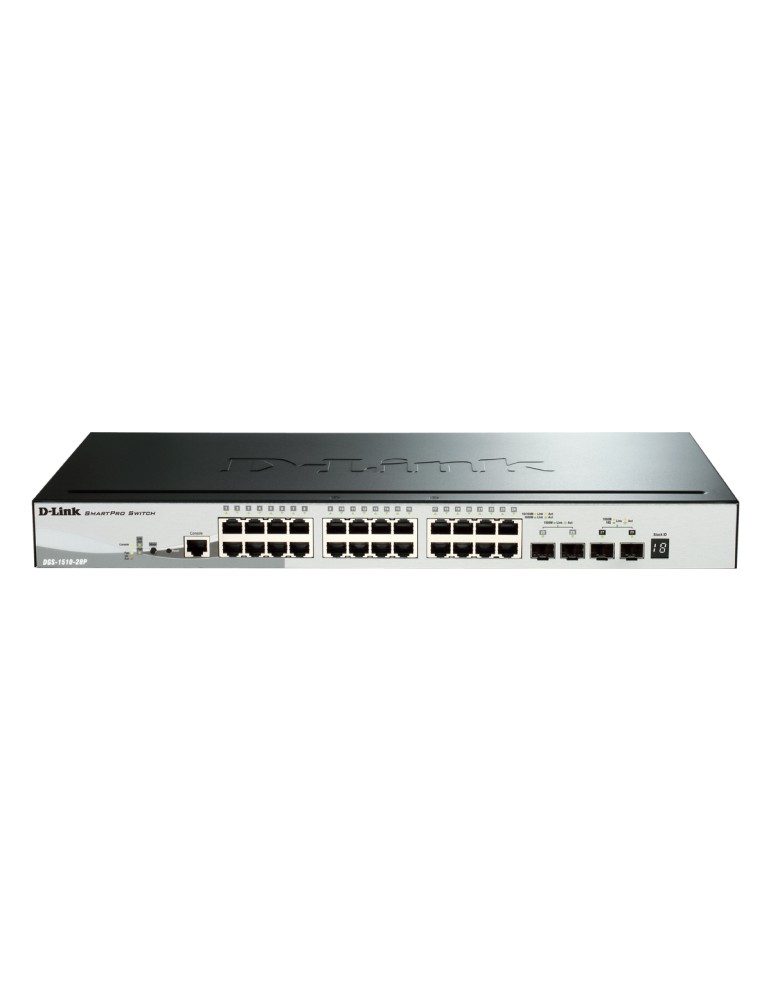 D-Link DGS-1510-28P Stackable Smart Managed Switch 28-Port 24x Gigabit Ethernet PoE+ (max. 193 W), 2x Gigabit SFP, 2x 10 Gbit/s 