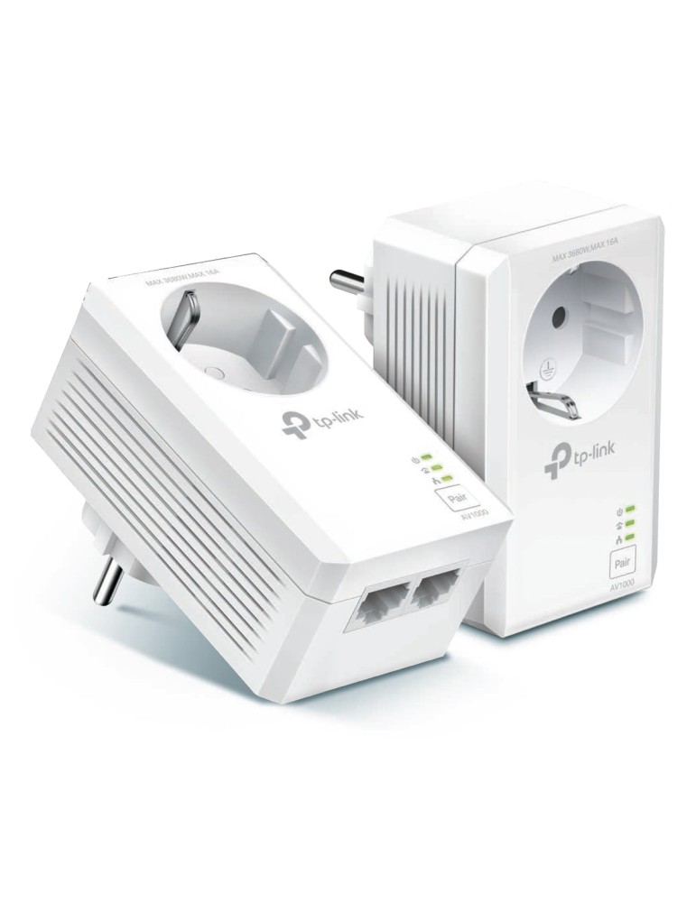 TP-Link AV1000 2-Port Gigabit Powerline Set mit Steckdosen 2 x Adapter, bis zu 1.000 Mbit/s, Homeplug AV2 Standard, Plug & Play