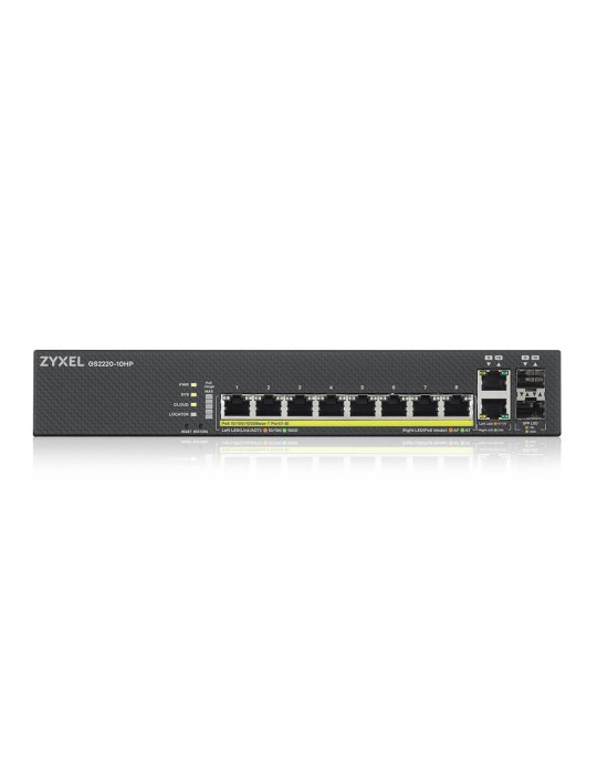 Zyxel GS2220-10HP Managed Switch 8x Gigabit Ethernet (8x PoE+ max. 180 Watt), 2x RJ-45/SFP Combo